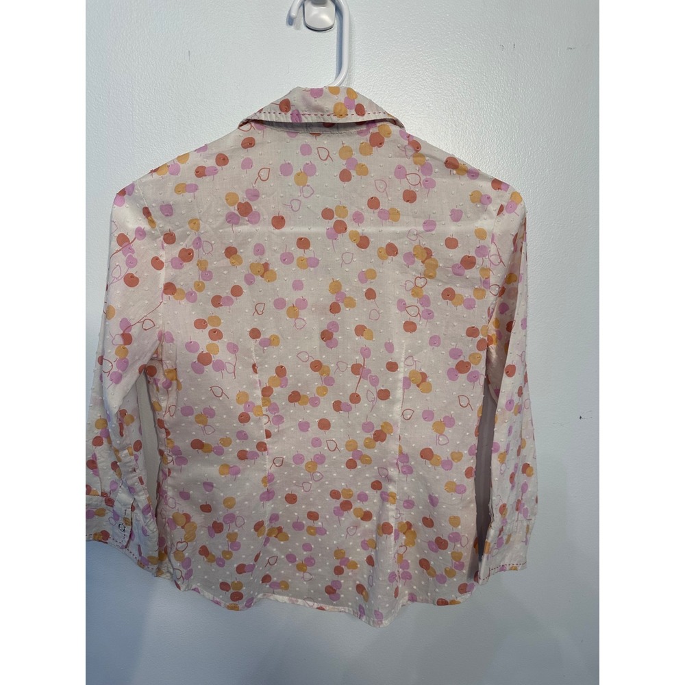 Odille Anthropologie Fruit Heart Swiss Dot Snap Button Blouse White Pink Size 2 - Picture 2 of 6